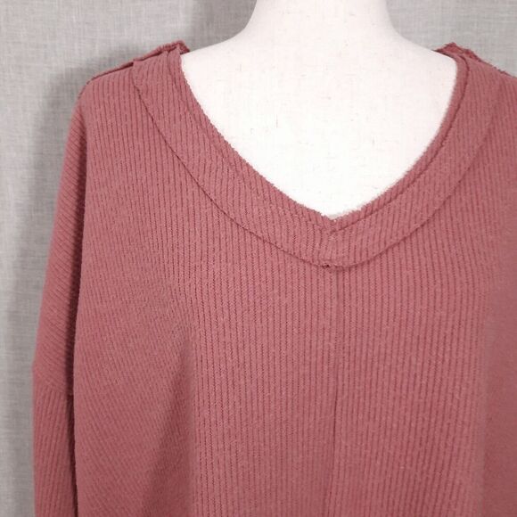Easel Women's Oversized Chunky Knit Corduroy Boxy Sweater Size Large V-Neck - Picture 5 of 13